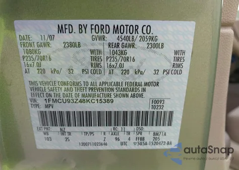 2008 Ford Escape Xlt из США, поврежденный, VIN 1FMCU93Z48KC15389